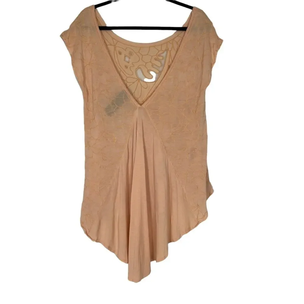 Free People NEW ROMANTICS High Noon Tea Top Peach Cutout Blouse - Picture 5 of 15